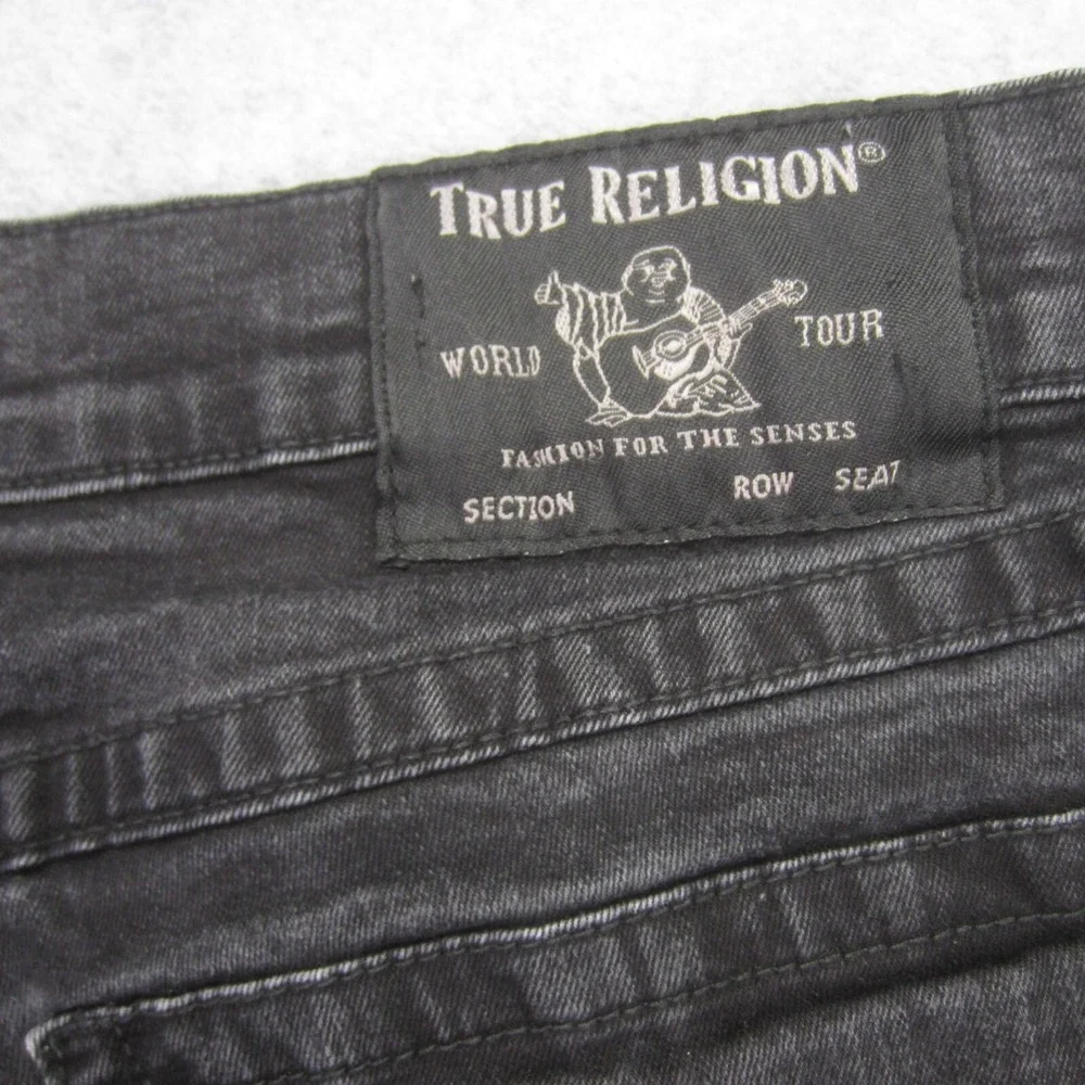 True Religion Ricky Relaxed Straight Shorts Mens 33 Black Denim Flap Pocket Cut‎